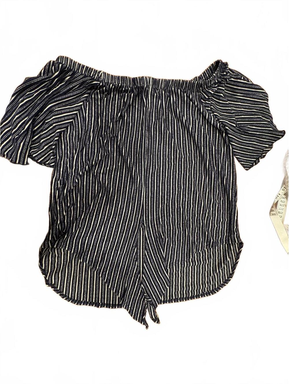 Kim & Cami Navy Blue and White Striped Off-Shoulder Blouse XL-379
